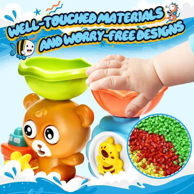 Alt view image 2 of 6 - Baby Bath Toys for Kids Ages 1-3 Toddler Bath Toy Bear Bathtub Toys for Babies 12 Months Boys Girls Infant Water Tub Toys 1 2 3 Year Olds Preschool Learning Gift