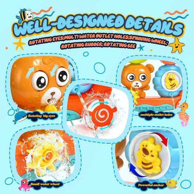 Alt view image 4 of 6 - Baby Bath Toys for Kids Ages 1-3 Toddler Bath Toy Bear Bathtub Toys for Babies 12 Months Boys Girls Infant Water Tub Toys 1 2 3 Year Olds Preschool Learning Gift