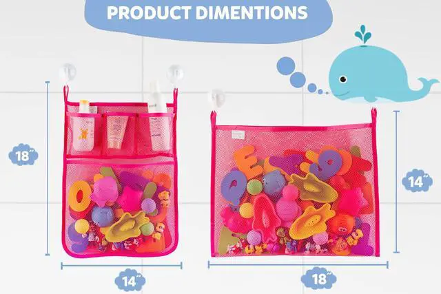 Alt view image 2 of 6 - 2 x Mesh Bath Toy Organizer + 6 Ultra Strong Hooks The Perfect Bathtub Toy Holder & Bathroom or Shower Caddy These Multi-use Net Bags Make Baby Bath Toy Storage Easy For Kids & Toddlers