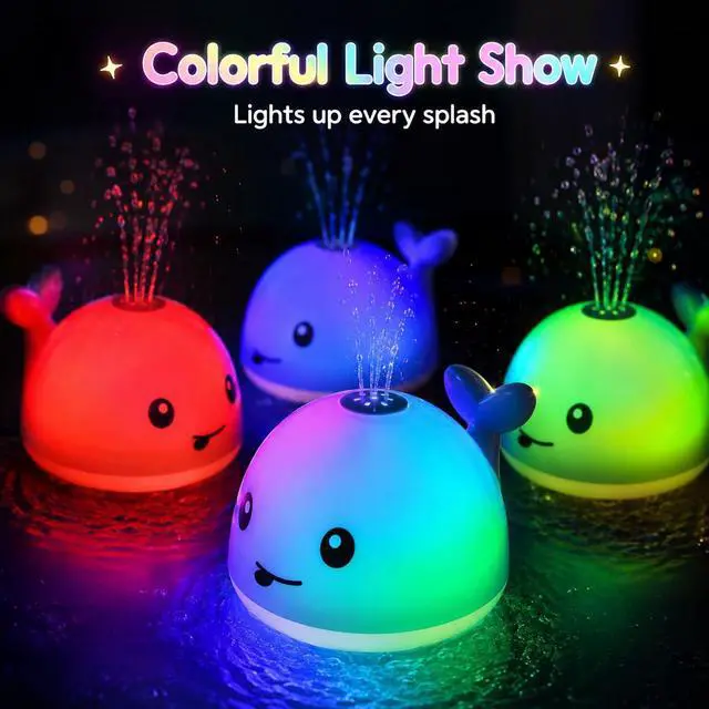 Alt view image 2 of 7 - Gigilli Bath Toys for Kids, Baby Bath Toys, Pool Water Toys for Toddlers, Babies Boy Girl Gifts, Light Up Whale Bath Toy Sprinkler, Birthday Bathtub Fountain Toy