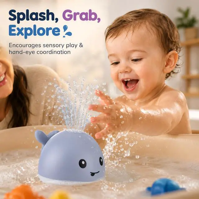 Alt view image 3 of 7 - Gigilli Bath Toys for Kids, Baby Bath Toys, Pool Water Toys for Toddlers, Babies Boy Girl Gifts, Light Up Whale Bath Toy Sprinkler, Birthday Bathtub Fountain Toy
