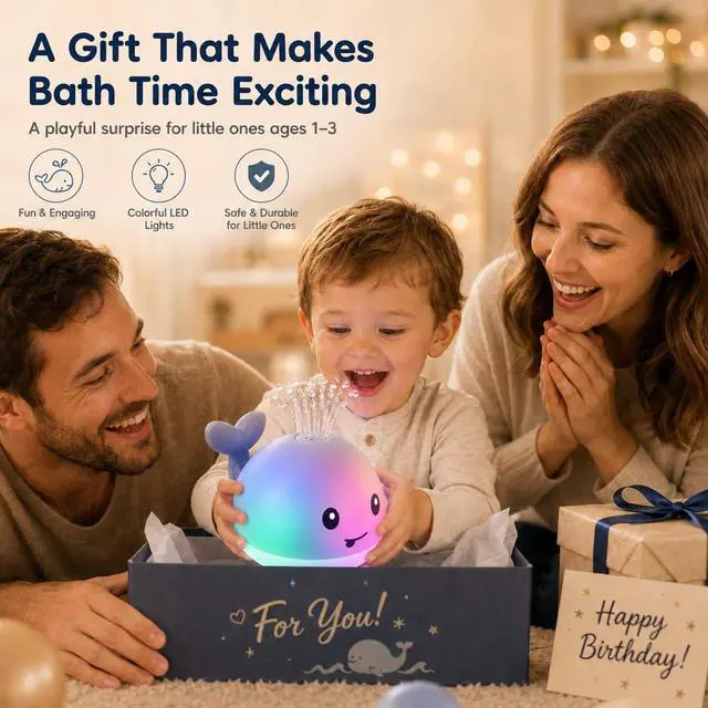 Alt view image 6 of 7 - Gigilli Bath Toys for Kids, Baby Bath Toys, Pool Water Toys for Toddlers, Babies Boy Girl Gifts, Light Up Whale Bath Toy Sprinkler, Birthday Bathtub Fountain Toy