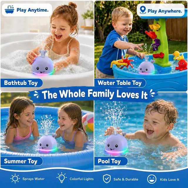 Alt view image 7 of 7 - Gigilli Bath Toys for Kids, Baby Bath Toys, Pool Water Toys for Toddlers, Babies Boy Girl Gifts, Light Up Whale Bath Toy Sprinkler, Birthday Bathtub Fountain Toy