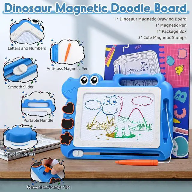 Alt view image 4 of 7 - AiTuiTui Magnetic Drawing Board for Toddlers, Dinosaur Doodle Board Toddler Toys, Educational Learning Kids Toys Gifts for 2 3 4 Year Old Boys Girls, Color Sketch Writing Pad Travel Games (Blue)