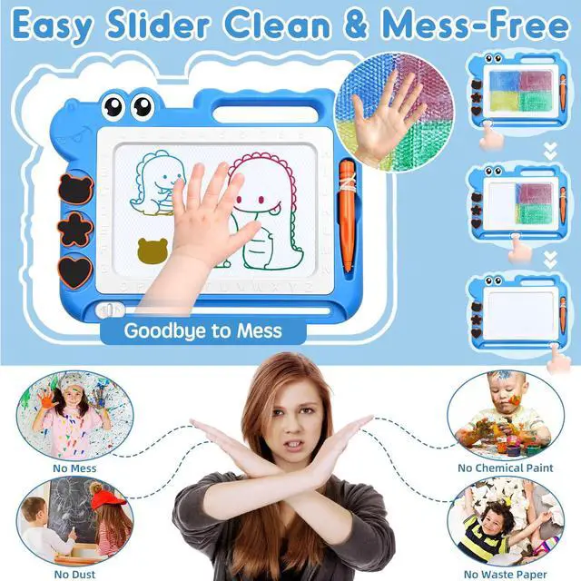 Alt view image 5 of 7 - AiTuiTui Magnetic Drawing Board for Toddlers, Dinosaur Doodle Board Toddler Toys, Educational Learning Kids Toys Gifts for 2 3 4 Year Old Boys Girls, Color Sketch Writing Pad Travel Games (Blue)