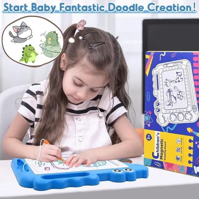 Alt view image 7 of 7 - AiTuiTui Magnetic Drawing Board for Toddlers, Dinosaur Doodle Board Toddler Toys, Educational Learning Kids Toys Gifts for 2 3 4 Year Old Boys Girls, Color Sketch Writing Pad Travel Games (Blue)