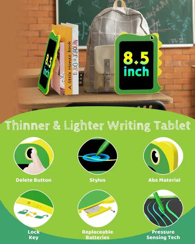 Alt view image 3 of 6 - TEKFUN LCD Writing Tablet for Kids, Doodle Board Drawing Pad, Dinosaur Toys for Kids, Travel Toys for 3 4 5 6 Year Old Boys Girls, Easter Birthday Christmas Gift (8.5in Green)