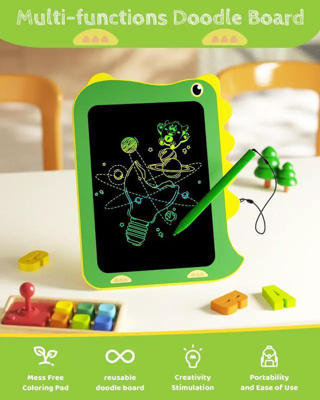 Alt view image 5 of 6 - TEKFUN LCD Writing Tablet for Kids, Doodle Board Drawing Pad, Dinosaur Toys for Kids, Travel Toys for 3 4 5 6 Year Old Boys Girls, Easter Birthday Christmas Gift (8.5in Green)