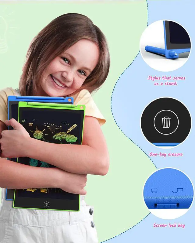Alt view image 2 of 7 - TECJOE LCD Writing Tablet, 8.5 Inch 2 Pack Colorful Doodle Board Drawing Tablet for Kids, Kids Travel Games Activity Learning Toys Birthday Gifts for 3 4 5 6 Year Old Boys and Girls, Blue Green