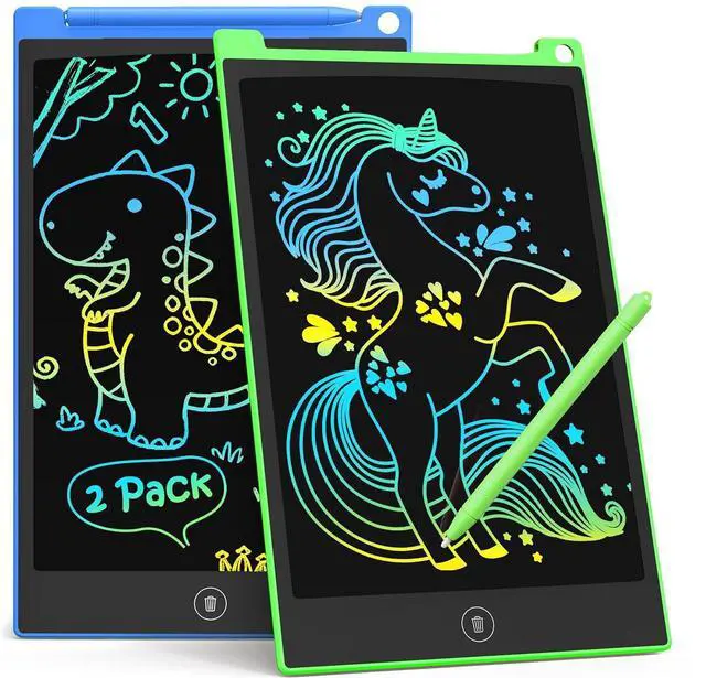 Main image of TECJOE LCD Writing Tablet, 8.5 Inch 2 Pack Colorful Doodle Board Drawing Tablet for Kids, Kids Travel Games Activity Learning Toys Birthday Gifts for 3 4 5 6 Year Old Boys and Girls, Blue Green