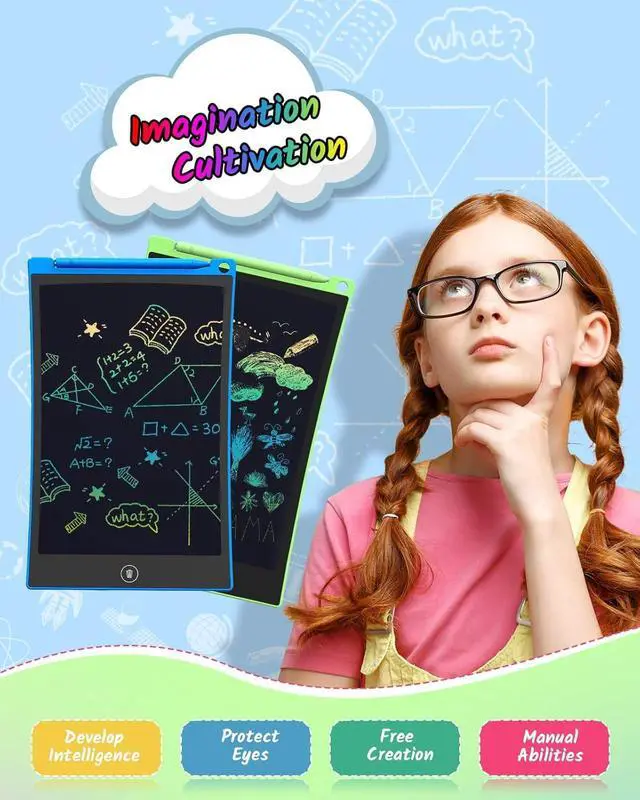 Alt view image 3 of 7 - TECJOE LCD Writing Tablet, 8.5 Inch 2 Pack Colorful Doodle Board Drawing Tablet for Kids, Kids Travel Games Activity Learning Toys Birthday Gifts for 3 4 5 6 Year Old Boys and Girls, Blue Green