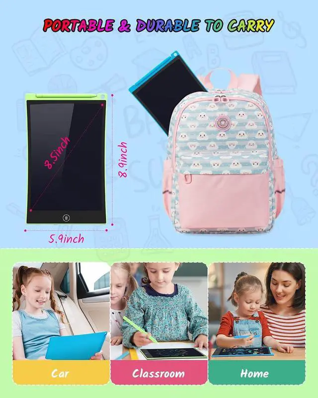 Alt view image 6 of 7 - TECJOE LCD Writing Tablet, 8.5 Inch 2 Pack Colorful Doodle Board Drawing Tablet for Kids, Kids Travel Games Activity Learning Toys Birthday Gifts for 3 4 5 6 Year Old Boys and Girls, Blue Green