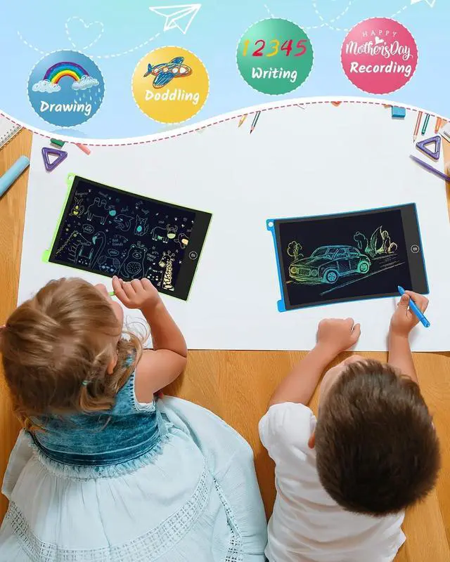 Alt view image 4 of 7 - TECJOE LCD Writing Tablet, 8.5 Inch 2 Pack Colorful Doodle Board Drawing Tablet for Kids, Kids Travel Games Activity Learning Toys Birthday Gifts for 3 4 5 6 Year Old Boys and Girls, Blue Green