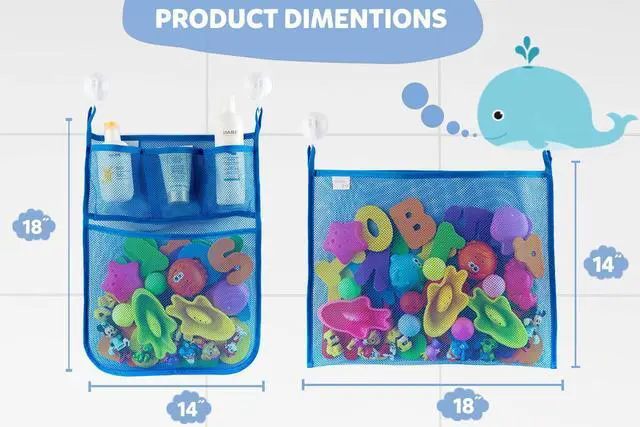 Alt view image 2 of 7 - 2 x Mesh Bath Toy Organizer + 6 Ultra Strong Hooks The Perfect Bathtub Toy Holder & Bathroom or Shower Caddy These Multi-use Net Bags Make Baby Bath Toy Storage Easy For Kids & Toddlers
