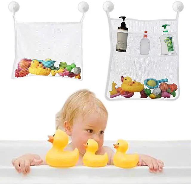 Alt view image 2 of 7 - TTSAM Bath Toy Organizer Mesh Storage Organizer Baby Shower Toys Bathtub Net Bag Kids Quick Dry Bathtub Mesh Net Bathtub Toy Holder 2 X Bathroom Storage Bag & 6 X Strong Suction Hooks (White)