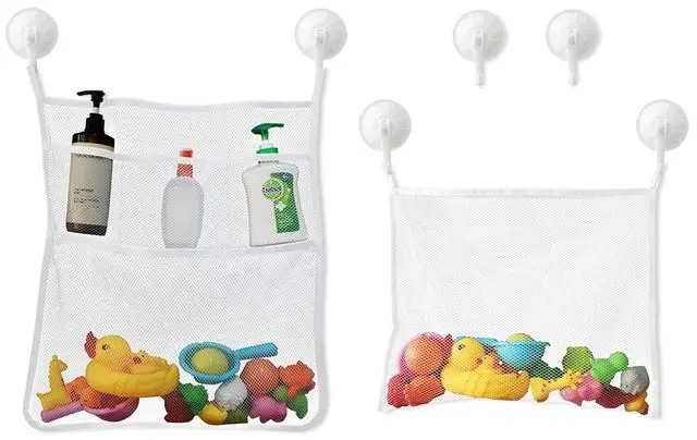 Main image of TTSAM Bath Toy Organizer Mesh Storage Organizer Baby Shower Toys Bathtub Net Bag Kids Quick Dry Bathtub Mesh Net Bathtub Toy Holder 2 X Bathroom Storage Bag & 6 X Strong Suction Hooks (White)