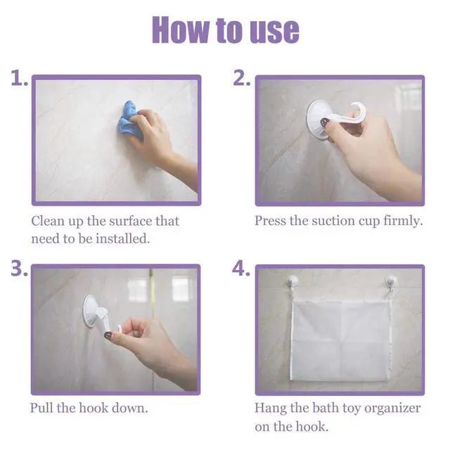 Alt view image 4 of 7 - TTSAM Bath Toy Organizer Mesh Storage Organizer Baby Shower Toys Bathtub Net Bag Kids Quick Dry Bathtub Mesh Net Bathtub Toy Holder 2 X Bathroom Storage Bag & 6 X Strong Suction Hooks (White)