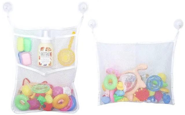 Main image of LEEFONE 2 PCS Mesh Bathtub Toy Holder Bag, 18 x 14 Inch Bath Toy Organizer, 4 Ultra Strong Hooks, White