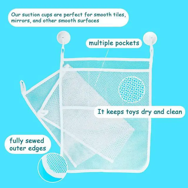 Alt view image 3 of 6 - LEEFONE 2 PCS Mesh Bathtub Toy Holder Bag, 18 x 14 Inch Bath Toy Organizer, 4 Ultra Strong Hooks, White