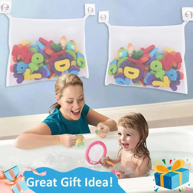 Alt view image 6 of 7 - Bath Toy Net for Tub Large Bath Toy Storage, Mesh Bath Toy Holder for Bathtub, Quick Dry Bathroom Bag for Kids Shower, Hanging Basket Organizer with Strong 6 Suction Cups 4 Adhesive Hooks, 2 Pack