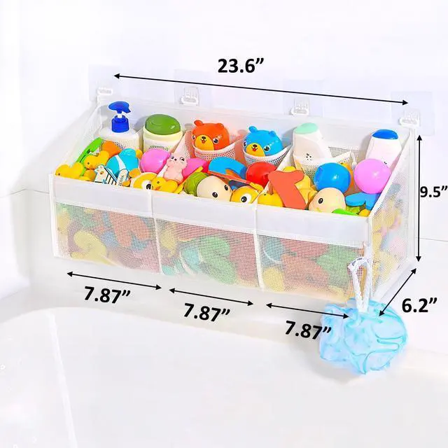 Alt view image 2 of 6 - KPH has improved the bath toy holder experience, with the bathtub toy storage adding 6 pockets and a super breathable mesh bath toy storage that dries quickly, bath toy organizer Easy to use