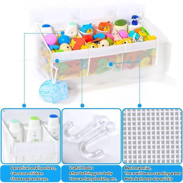 Alt view image 3 of 6 - KPH has improved the bath toy holder experience, with the bathtub toy storage adding 6 pockets and a super breathable mesh bath toy storage that dries quickly, bath toy organizer Easy to use