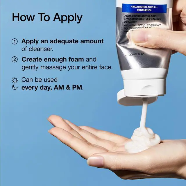 Alt view image 6 of 7 - ANUA Hydrating Gentle Foaming Cleanser, Daily Face Wash for Double Cleansing, Hyaluronic Acid, Zinc, Panthenol, for Dry & Sensitive Skin, Sebum Balance Facial Cleanser, Korean Skincare, 5.07 fl. oz