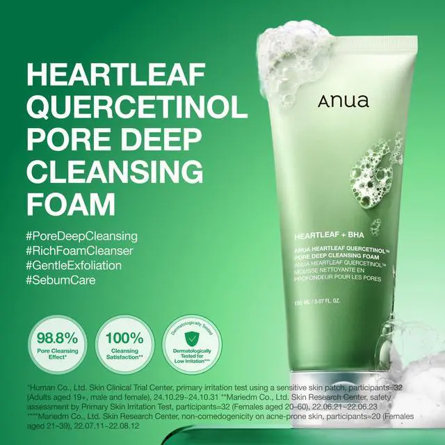 Alt view image 2 of 7 - Anua Heartleaf Quercetinol Pore Deep Cleansing Foam, Face wash for Pore Refining Cleanser, Hydrating Daily Facial Cleanser For Double Cleansing, Gentle Foaming with BHA, Korean Skincare, 5.07 fl.oz.