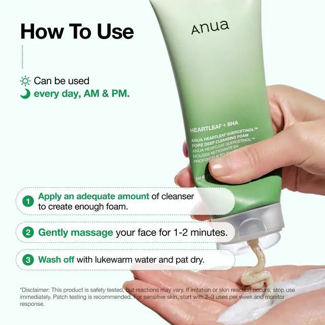Alt view image 7 of 7 - Anua Heartleaf Quercetinol Pore Deep Cleansing Foam, Face wash for Pore Refining Cleanser, Hydrating Daily Facial Cleanser For Double Cleansing, Gentle Foaming with BHA, Korean Skincare, 5.07 fl.oz.