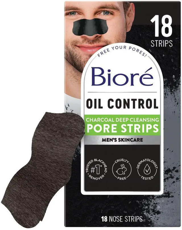 Main image of Biore Men's Charcoal Deep Cleansing Pore Strips, Blackhead Remover, 18 Ct