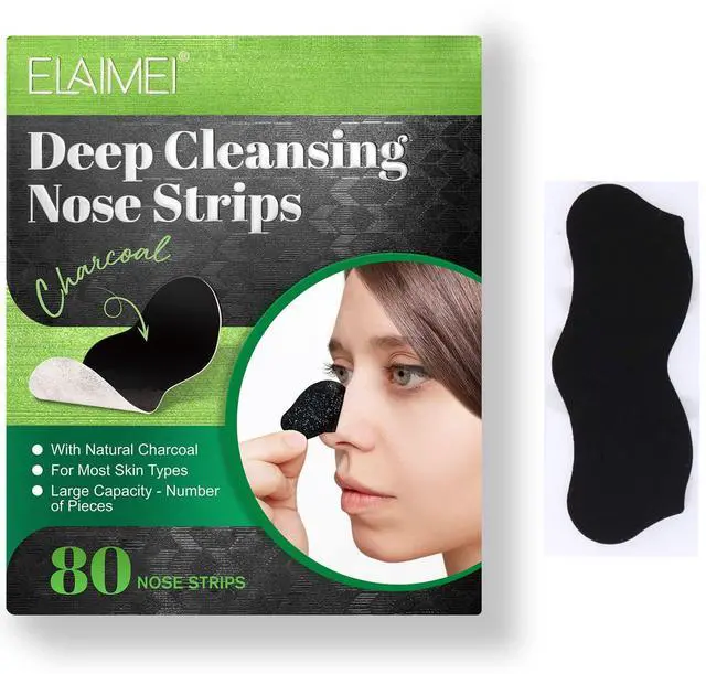 Main image of ELAIMEI Pore Strips, 80 Pcs, Natural Charcoal Blackhead Remover Strips for All Skin Types, Pore Deep Cleansing & Minimizing Nose Strips, Instant Unclogging