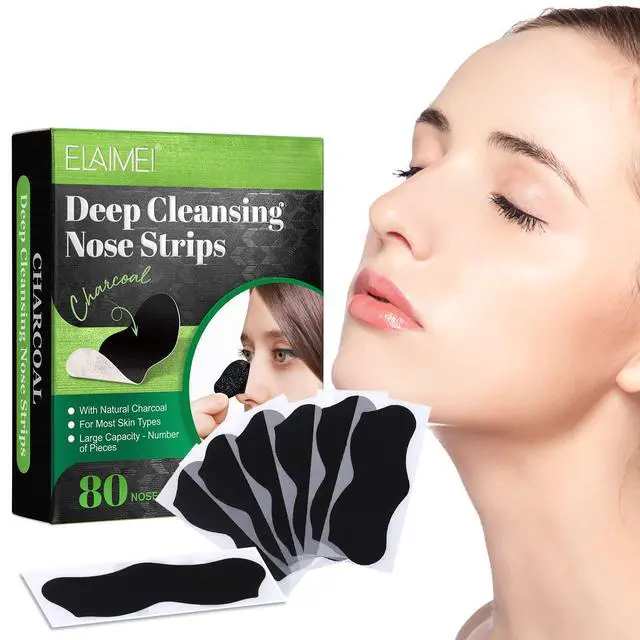 Alt view image 7 of 7 - ELAIMEI Pore Strips, 80 Pcs, Natural Charcoal Blackhead Remover Strips for All Skin Types, Pore Deep Cleansing & Minimizing Nose Strips, Instant Unclogging