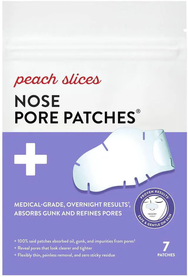 Main image of Peach Slices - Nose Pore Patches (7 ct) - Overnight Blackhead Remover - Pore Strips - Absorbs Gunk - Thin, Flexible & Painless - Hydrocolloid Patches - Vegan & Cruelty Free - Korean Skin Care & Beauty