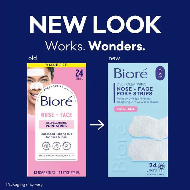Alt view image 2 of 7 - Bioré Nose+Face Blackhead Remover Strips, Deep Cleansing Strips for Nose, Chin, or Forehead, Instant Blackhead Removal and Pore Unclogging, Oil-free, Non-Comedogenic Use, Value Size 24 Count