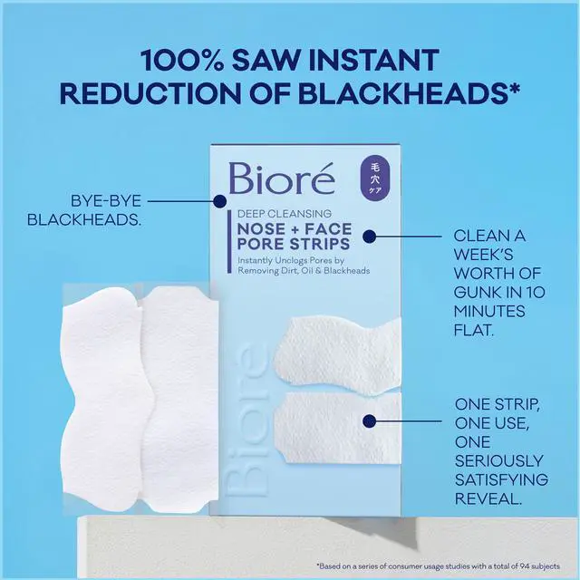 Alt view image 7 of 7 - Bioré Nose+Face Blackhead Remover Strips, Deep Cleansing Strips for Nose, Chin, or Forehead, Instant Blackhead Removal and Pore Unclogging, Oil-free, Non-Comedogenic Use, Value Size 24 Count