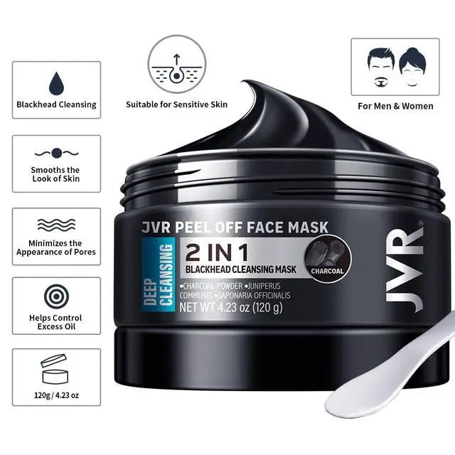 Alt view image 2 of 7 - JVR Peel Off Face Mask, Blackhead Mask for Men, Charcoal Peel Off Black Mask, Facial Mask Refreshing and Deep Cleansing for All Skin Types 4.23 OZ