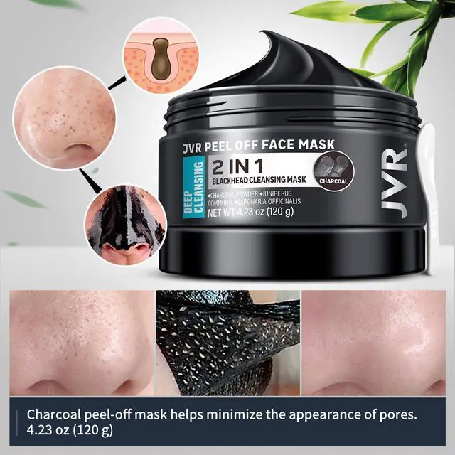 Alt view image 5 of 7 - JVR Peel Off Face Mask, Blackhead Mask for Men, Charcoal Peel Off Black Mask, Facial Mask Refreshing and Deep Cleansing for All Skin Types 4.23 OZ