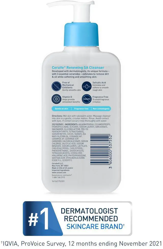 Alt view image 4 of 5 - Renewing Salicylic Acid Cleanser, Formulated With Hyaluronic Acid, Niacinamide, & Ceramides, Gentle BHA Exfoliating Face Wash Smooths & Softens Skin, Non Comedogenic & Fragrance Free, 8 Ounce