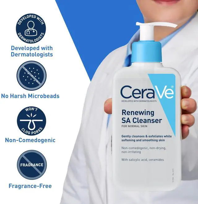 Alt view image 3 of 7 - Renewing Salicylic Acid Cleanser, Formulated with Hyaluronic Acid, Niacinamide, and Ceramides, Gentle BHA Exfoliating Face Wash Smooths and Softens Skin, Non and Fragrance Free, 16 Ounce