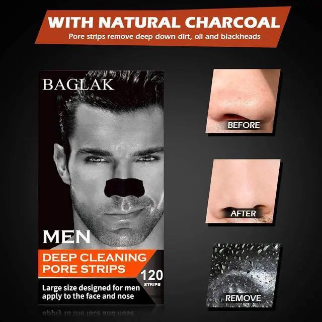Alt view image 2 of 7 - BAGLAK Men Blackhead Pore Strips - 120 Strips - Deep Cleansing - Face Nose Pores - Blackheads Removal - Large Size For Nose+Face