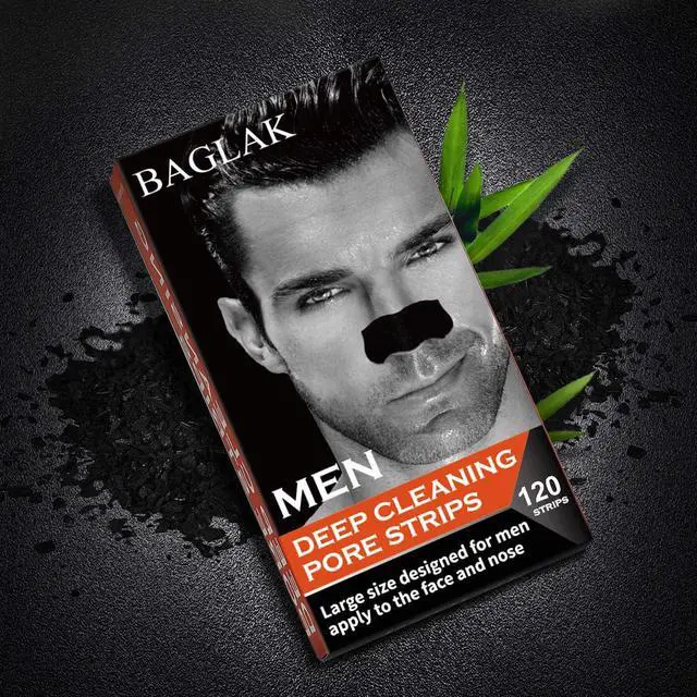 Alt view image 7 of 7 - BAGLAK Men Blackhead Pore Strips - 120 Strips - Deep Cleansing - Face Nose Pores - Blackheads Removal - Large Size For Nose+Face
