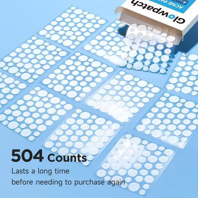 Alt view image 2 of 7 - Glowpatch Pimple Patches for Face (504 Count), FSA Eligible Acne Patch Bulk, Zit Stickers 4 Sizes, Hydrocolloid Spot Stickers, Clear Acne Dots for Covering Zits, Blemishes and Breakouts