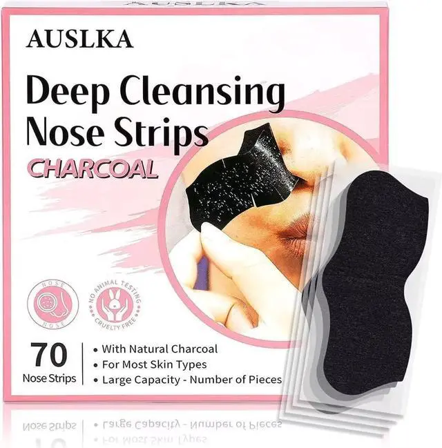 Main image of AUSLKA Blackhead Pore Strips,(70 Counts) Blackhead Remover-Deep Cleansing Charcoal Strips - Black Head Nose Strips -Black Head Remover