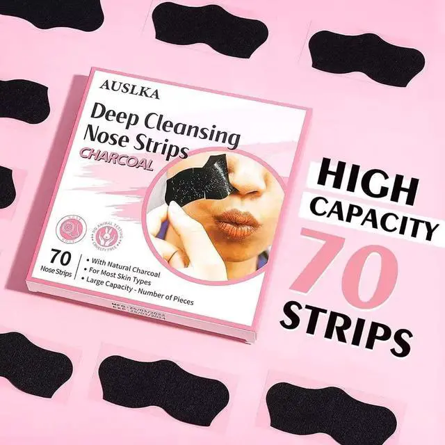 Alt view image 3 of 7 - AUSLKA Blackhead Pore Strips,(70 Counts) Blackhead Remover-Deep Cleansing Charcoal Strips - Black Head Nose Strips -Black Head Remover