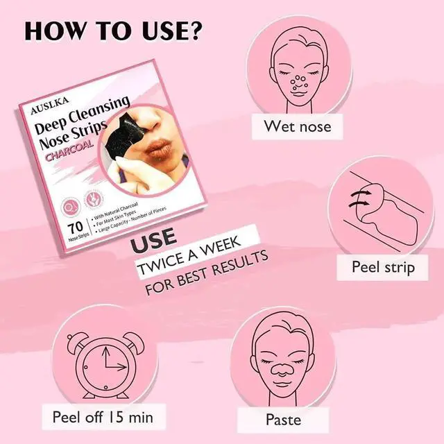 Alt view image 2 of 7 - AUSLKA Blackhead Pore Strips,(70 Counts) Blackhead Remover-Deep Cleansing Charcoal Strips - Black Head Nose Strips -Black Head Remover