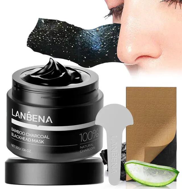 Main image of LANBENA Upgraded 2.0 Bamboo Charcoal Blackhead Remover Mask, 60 pcs Nose Strips, Peel off Face Mask Pore Whiteheads Cleanser Strawberry Nose Purifying, Deep Cleansing for All Skin Types, 30g/1.05oz