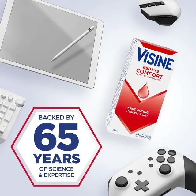 Alt view image 6 of 7 - Visine Comfort Redness Reliever Tetrahydrozoline Red Eye Drops Work Fast for Immediate & Essential Relief with Refreshing Feel Due to Minor Irritations or Computer Use, 0.5 fl oz