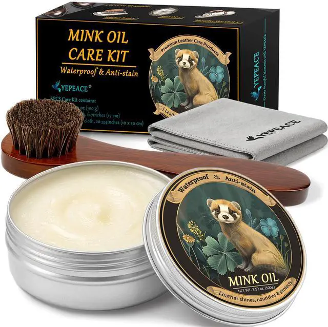 Main image of yepeace Mink Oil for Leather Boots, 3-Piece Leather Conditioner Kit with Horsehair Brush and Microfiber Cloth, 3.53 oz Leather Cleaner and Conditioner for Shoes, Bags and Saddles