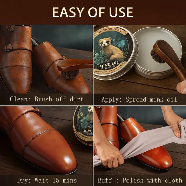 Alt view image 5 of 7 - yepeace Mink Oil for Leather Boots, 3-Piece Leather Conditioner Kit with Horsehair Brush and Microfiber Cloth, 3.53 oz Leather Cleaner and Conditioner for Shoes, Bags and Saddles