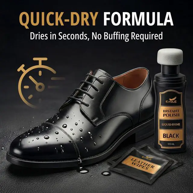 Alt view image 5 of 7 - Eagle Black Liquid Shoe Polish for Shoes & Boots - Instant Shine Leather Polish with Built-In Sponge Applicator & 2 Cleaning Wipes | Cleans, Conditions & Restores Shine in Seconds